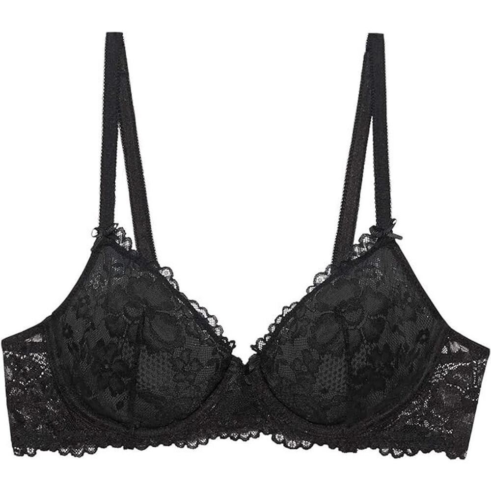 Savage X Fenty Womens Unlined Floral Lace Bra Black Cavier Sz 36A